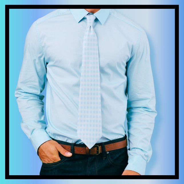 Gravata Verificação de Gingham Azul Claro e Branco (Criador carregado)