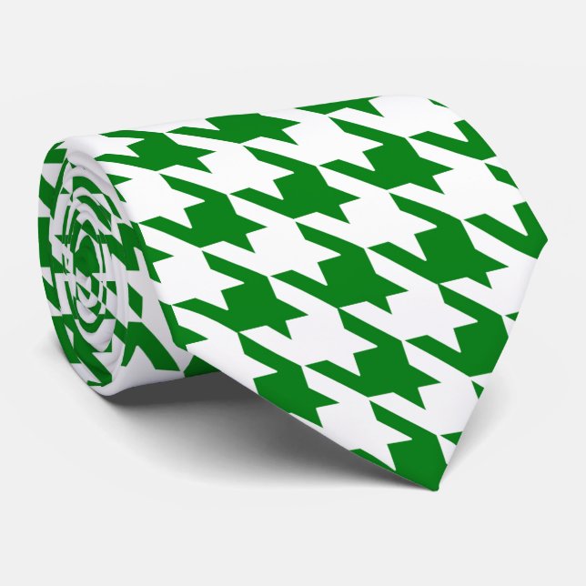 Gravata Verificação de Houndstooth de Kelly Green & White (Rolled)