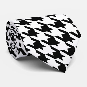 Gravata Verificação de Houndstooth Preto e Branco Grande