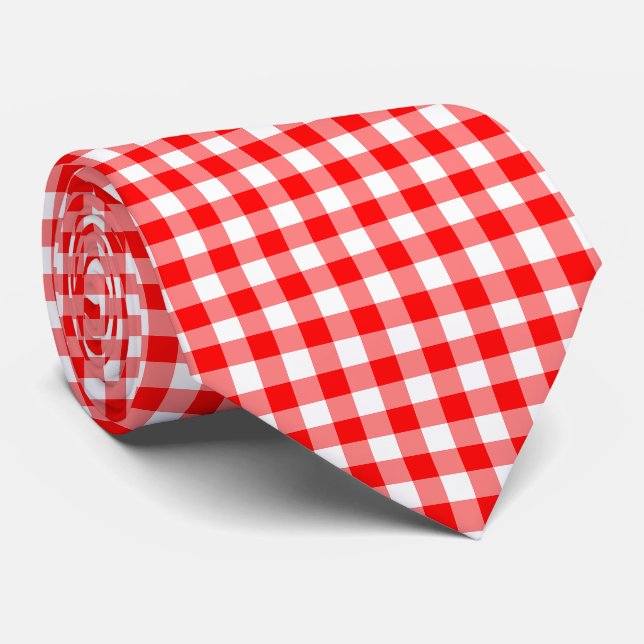 Gravata Verificações de Gingham de tamanho grande, vermelh (Rolled)