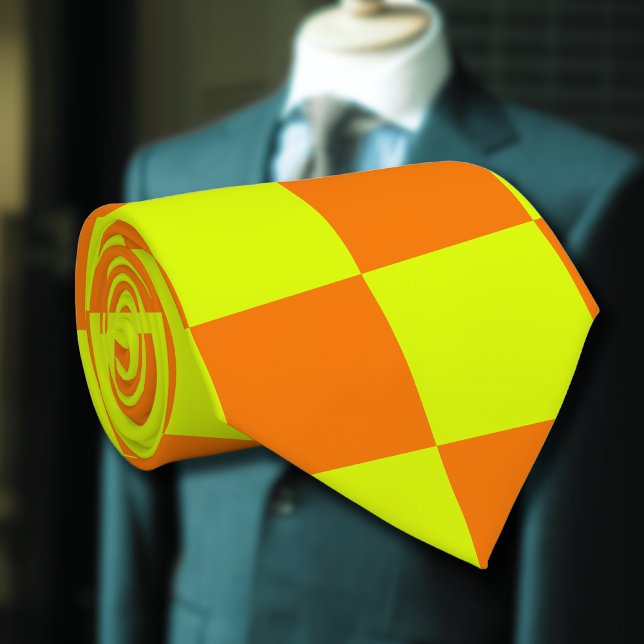 Gravata Vermelhidão Neon Amarelo - Vintage Checkerboard (Criador carregado)
