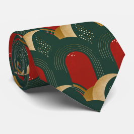 Gravata Vermelho abstrato, Verde e Dourado