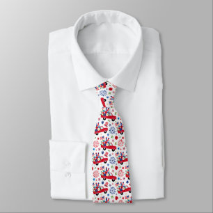 Gravata Vermelho Branco e Azul Caminhão Vermelho Impressão