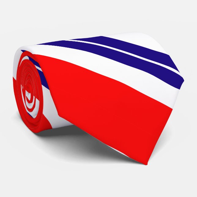 Gravata Vermelho Branco e Azul Listrado (Rolled)