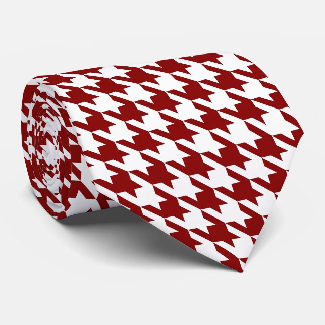 Gravata Vermelho branco Pied de Poule Houndstooth (Rolled)