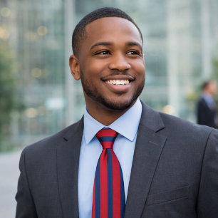 Gravata Vermelho Clássico e Azul Striped