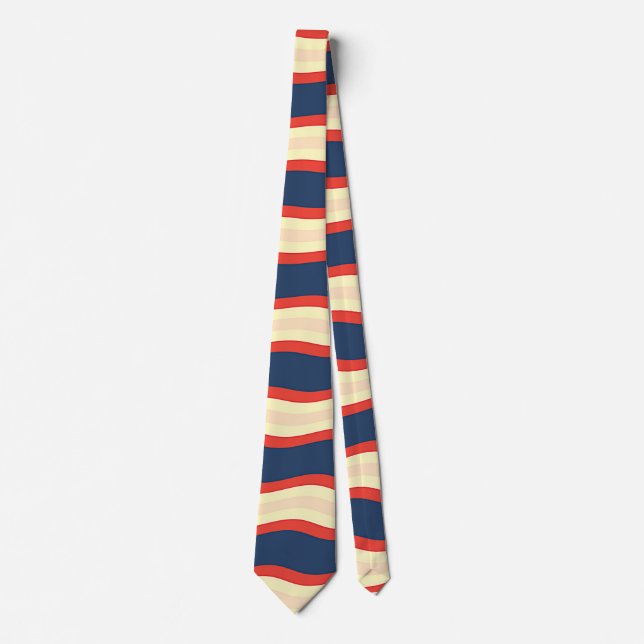 Gravata Vermelho Dk Azul Creme Ondulado   (Frente)