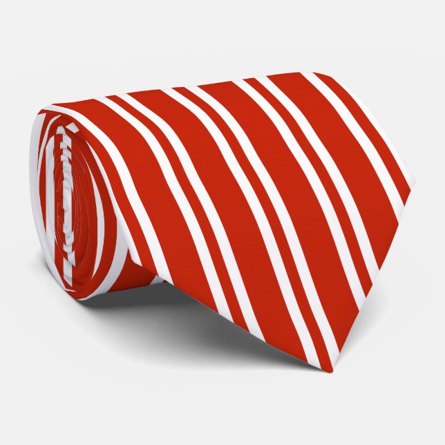 Gravata Vermelho E Branco Vertical Stripe (Rolled)
