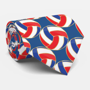 Gravata Vermelho esportivo, branco, azul com vôlei Dourad
