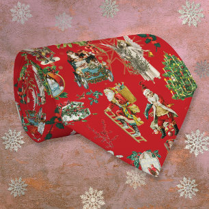 Gravata Vermelho Festivo Vintage Retro Natal Divertido