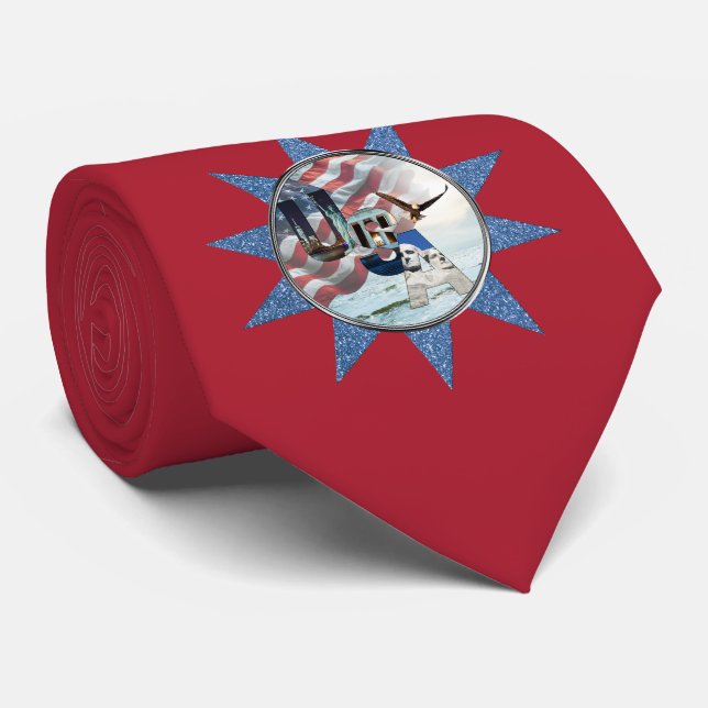 Gravata Vermelho Patriótico EUA Bandeira Americana Poder (Rolled)