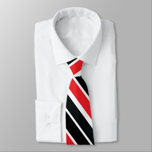 Gravata Vermelho Preto e Branco com Listras Duplas