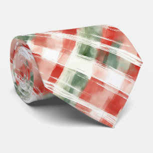 Gravata Vermelho Verde Branco Natal Xadrez Aquarela