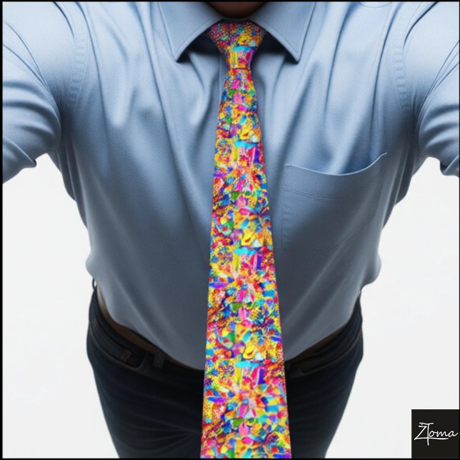 Gravata Vibrant Chaotic Rainbow Mosaic Abstract Tie (Criador carregado)