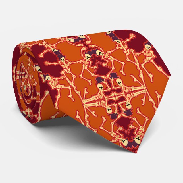 Gravata Vibrant Dancing Skeletons Tie (Rolled)
