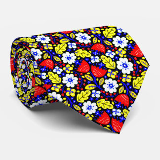 Gravata Vibrant Folk Floral Garden Neck Tie