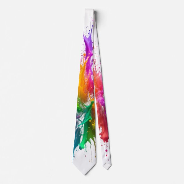 Gravata Vibrant Rainbow Paint Splatter Explosion (Frente)