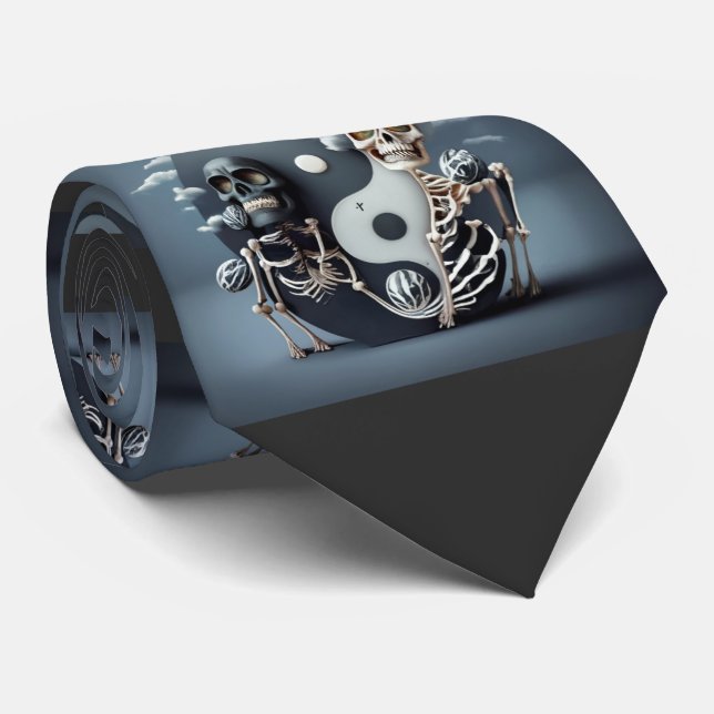 Gravata Vida e morte, Halloween Yin Yang Skeleton (Rolled)