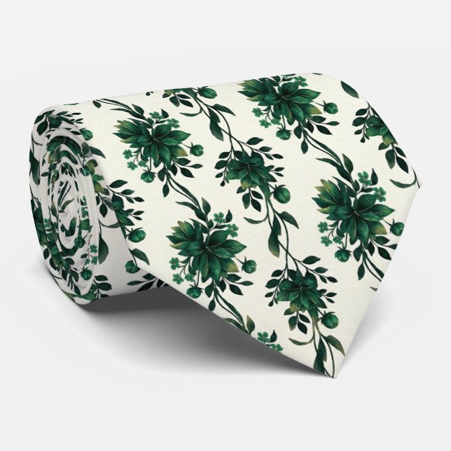 Gravata Videira Floral Verde Esmeralda (Rolled)