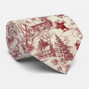 Gravata Vila de Natal em Toile Vermelho Vintage - Papai No
