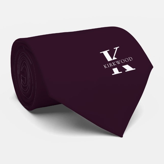 Gravata Vinho Roxo | Monograma+Nome Elegante | Frente Únic (Rolled)