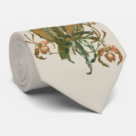 Gravata Vintage Art Nouveau, Cockatoo Bird, Orchid Flowers