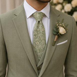 Gravata Vintage Botânico Elegante Verde Sage Macio
