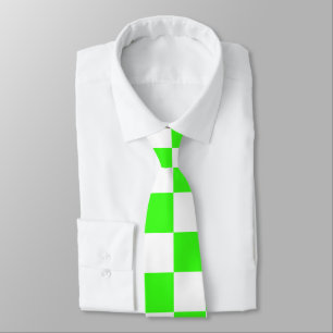 Gravata Vintage da placa de xadrez branco neon verde