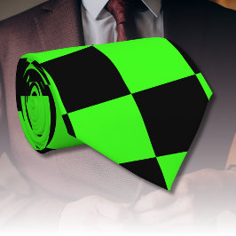 Gravata Vintage da placa de xadrez preto neon verde