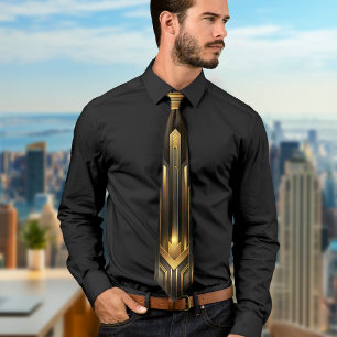 Gravata Vintage de padrão geométrico de arte negra elegant