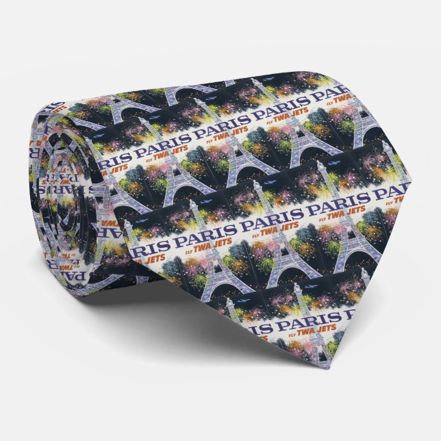 Gravata Vintage Eiffel Tower Paris Air Viagem (Rolled)