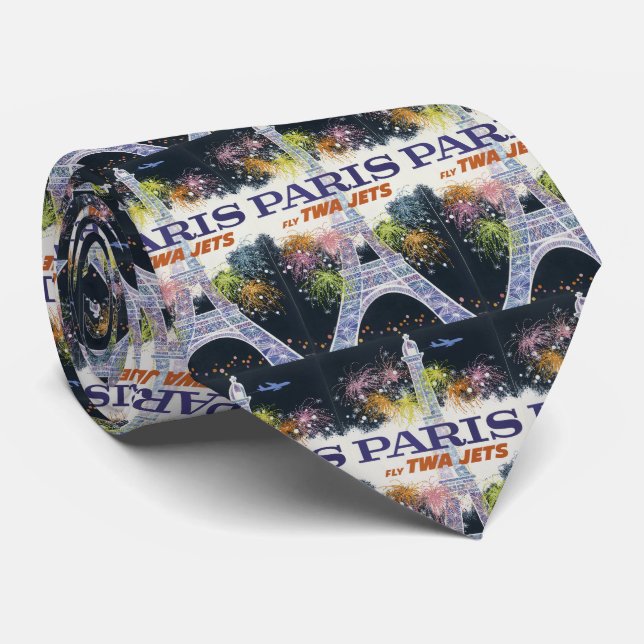 Gravata Vintage Eiffel Tower Paris Air Viagem (Rolled)