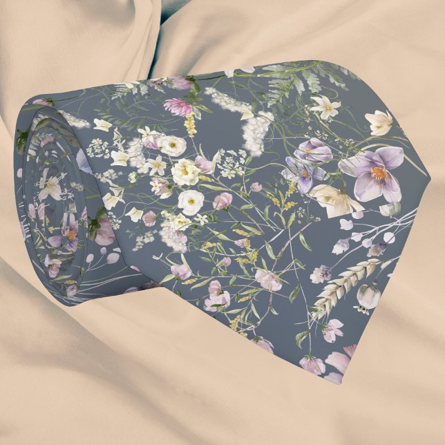 Gravata Vintage Elegante Dusty Blue Floral Nocauta (Criador carregado)