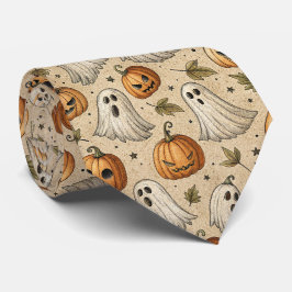 Gravata Vintage Fantasmas e Pumpkins Padrão de Halloween