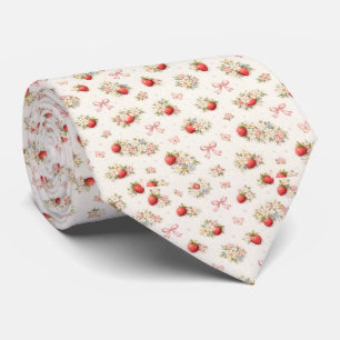 Gravata Vintage Floral de Morango Sem Costuras cottagecore