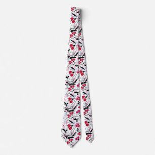 Gravata Vintage Floral Red Black Art Deco Design