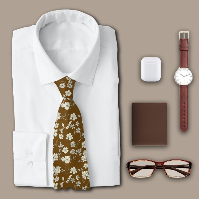 Gravata Vintage Flowers Brown Personaliza Inicial (Criador carregado)