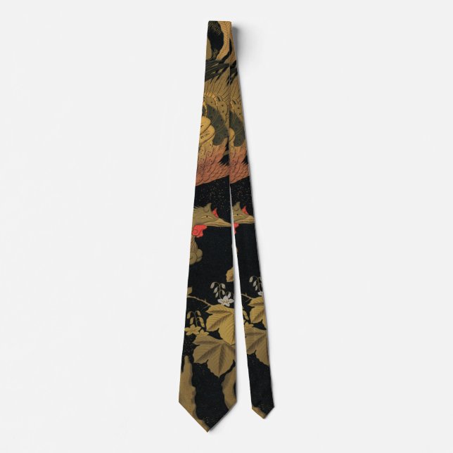 Gravata Vintage Japonês Phoenix Gold Black Bird (Frente)
