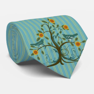 Gravata Vintage Love Birds Swirl Tree Stripe Wedpe Tie