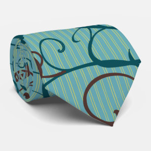 Gravata Vintage Love Birds Swirl Tree Stripe Wedpe Tie