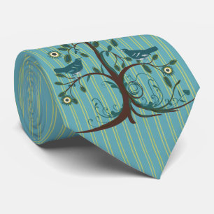 Gravata Vintage Love Birds Swirl Tree Stripe Wedpe Tie