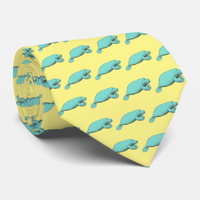 Gravata Vintage Manatee Drawing Aqua (Rolled)