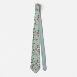 Gravata Vintage Mint Green Floral Design