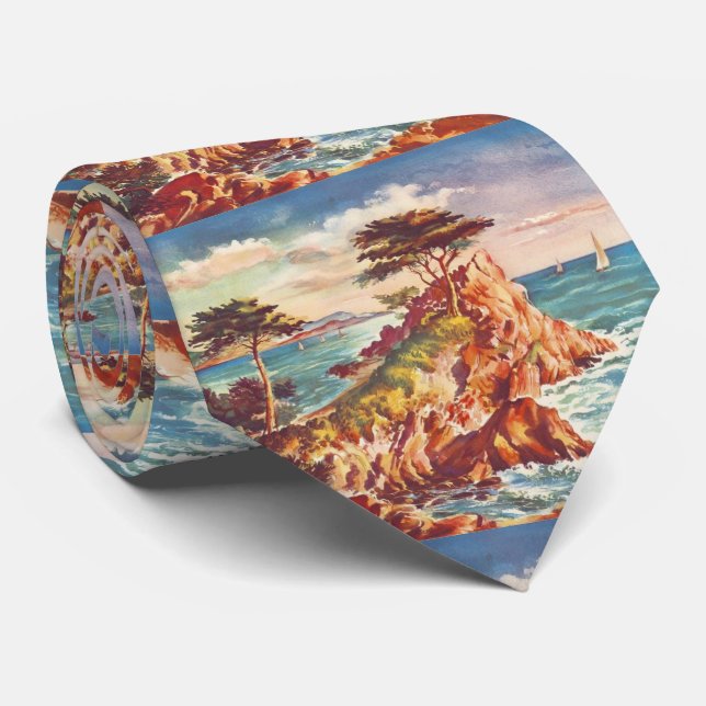 Gravata Vintage Monterey Coastline California Turismo cali (Rolled)