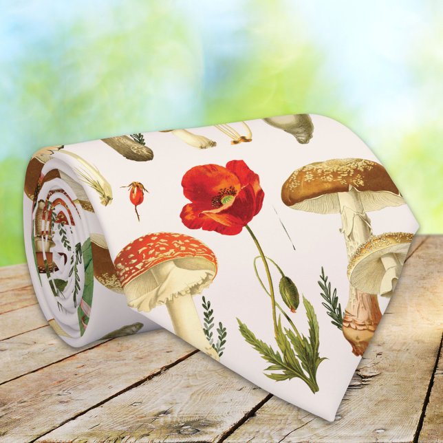 Gravata Vintage Mushroom e Wildflower Pattern (Close up)