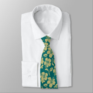 Gravata Vintage Pareau Hawaiian Hibiscus Impresso em Dois 