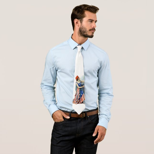 Gravata Vintage Patriótica Lady Liberty Magazine Cobrir Ar (In Situ)