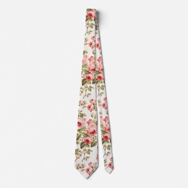 Gravata Vintage pretty pink roses floral pattern (Frente)