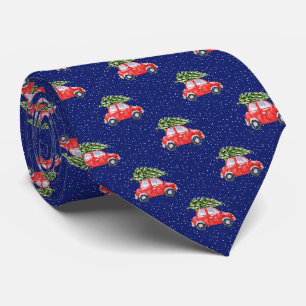 Gravata Vintage Red Car com Feriado Azul de Árvore de Nata