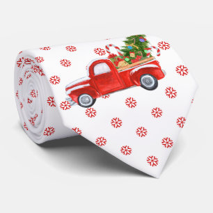 Gravata Vintage Red Truck Árvore de Natal Flocos de Neve